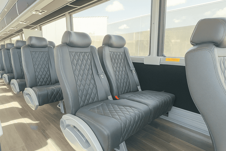 interior of Manteca Minibus Company charter bus