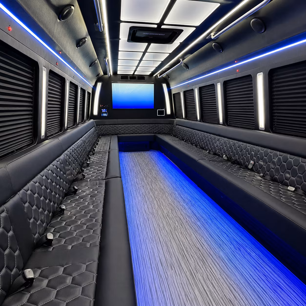 manteca 50 passenger party bus inside